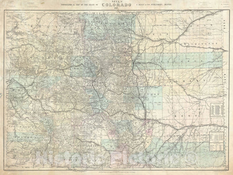 Historic Map : The State of Colorado - first edition!, Nell's, 1887, Vintage Wall Art
