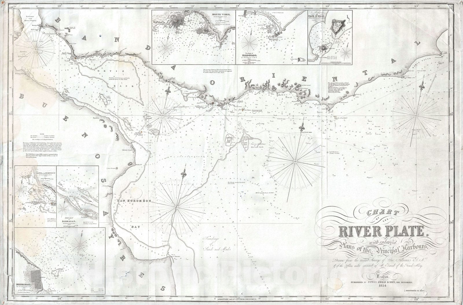 Historic Map : Nautical Chart The Rio de la Plata "Buenos Aires", Imray Blueback, 1856, Vintage Wall Art