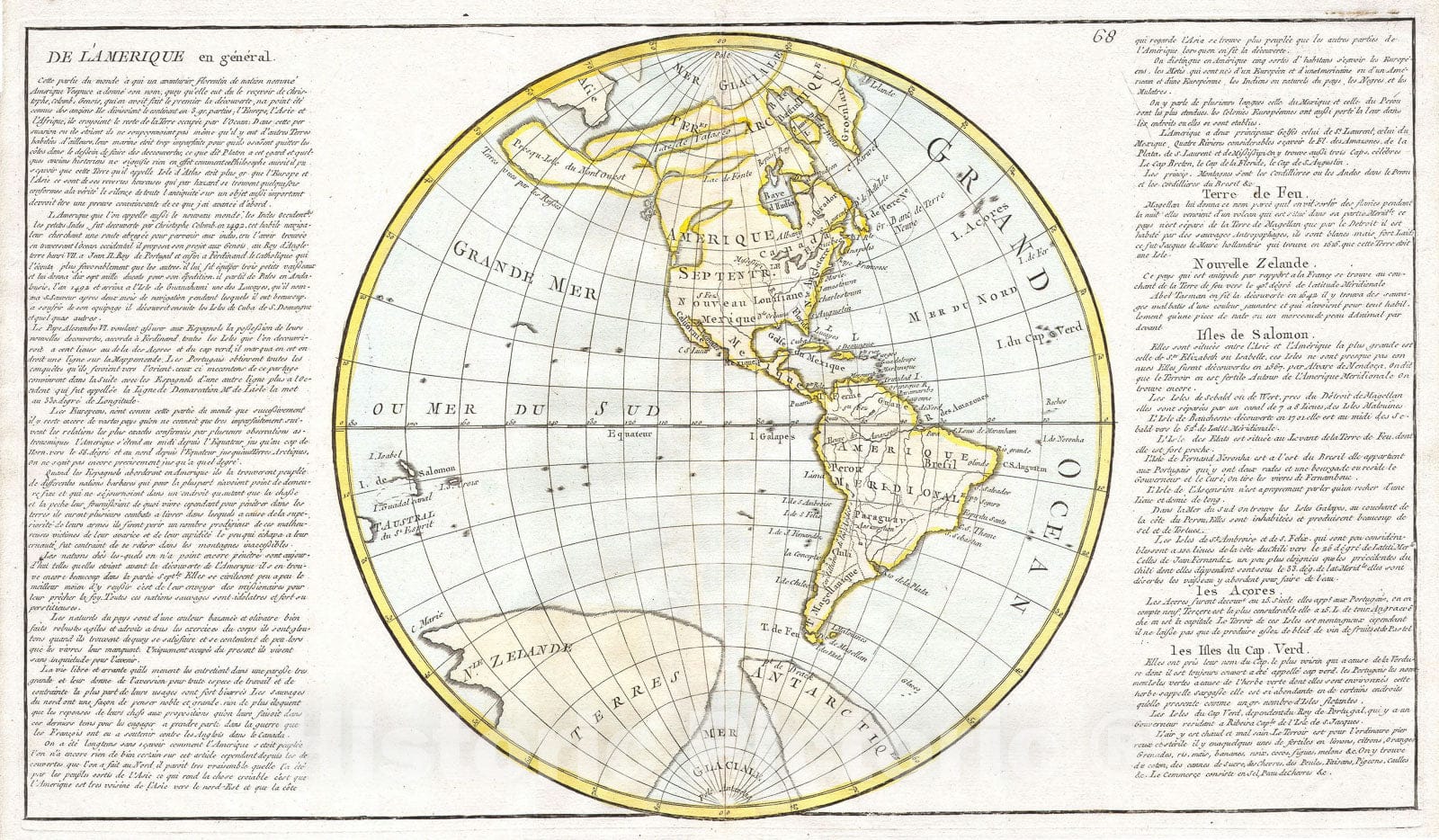 Historic Map : North America and South America, Clouet, 1785, Vintage Wall Art