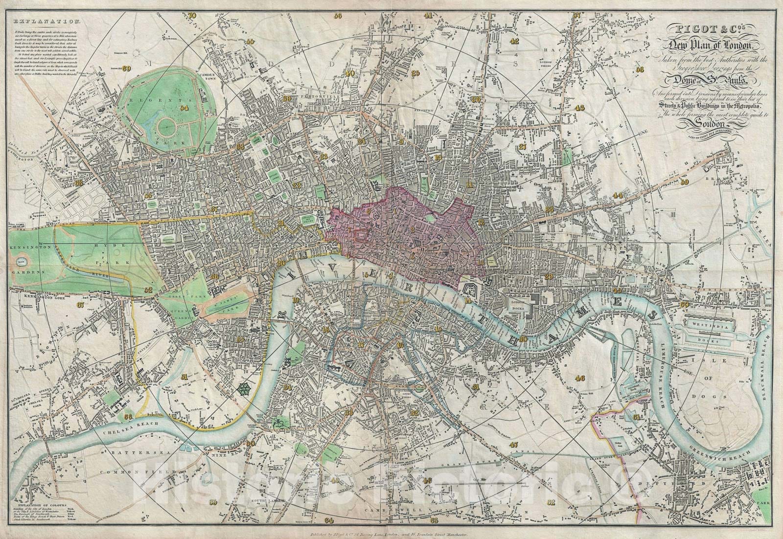 Historic Map : London, England, Pigot Distance, 1823, Vintage Wall Art