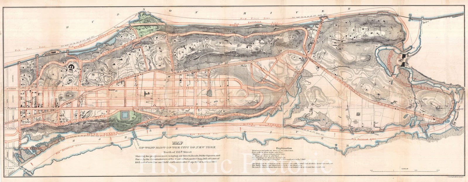 Historic Map : Northern Manhattan "New York City": Harlem, Washington Heights, Inwood, Knapp, 1868, Vintage Wall Art