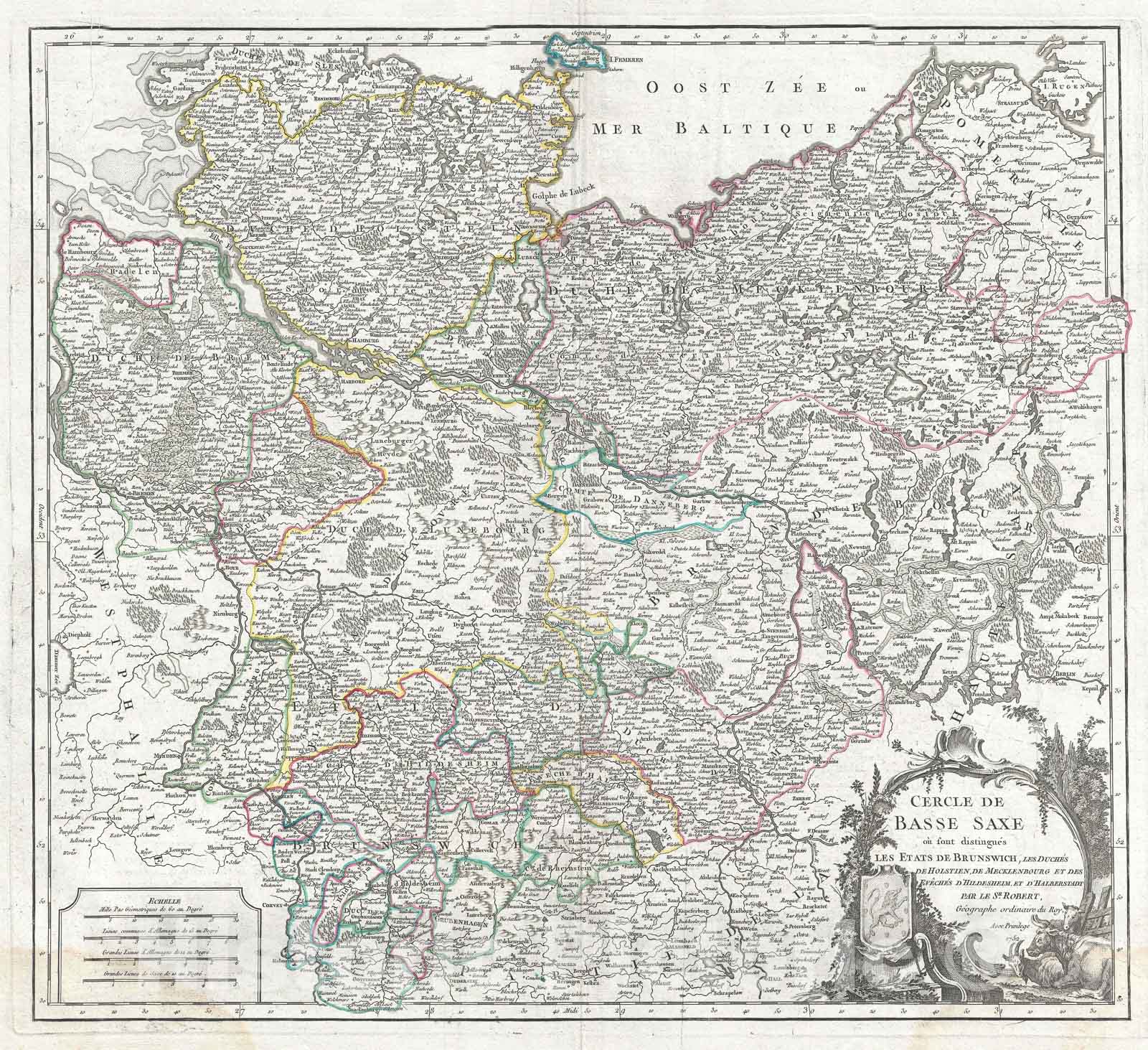 Historic Map : Germany, Vaugondy, 1752, Vintage Wall Art