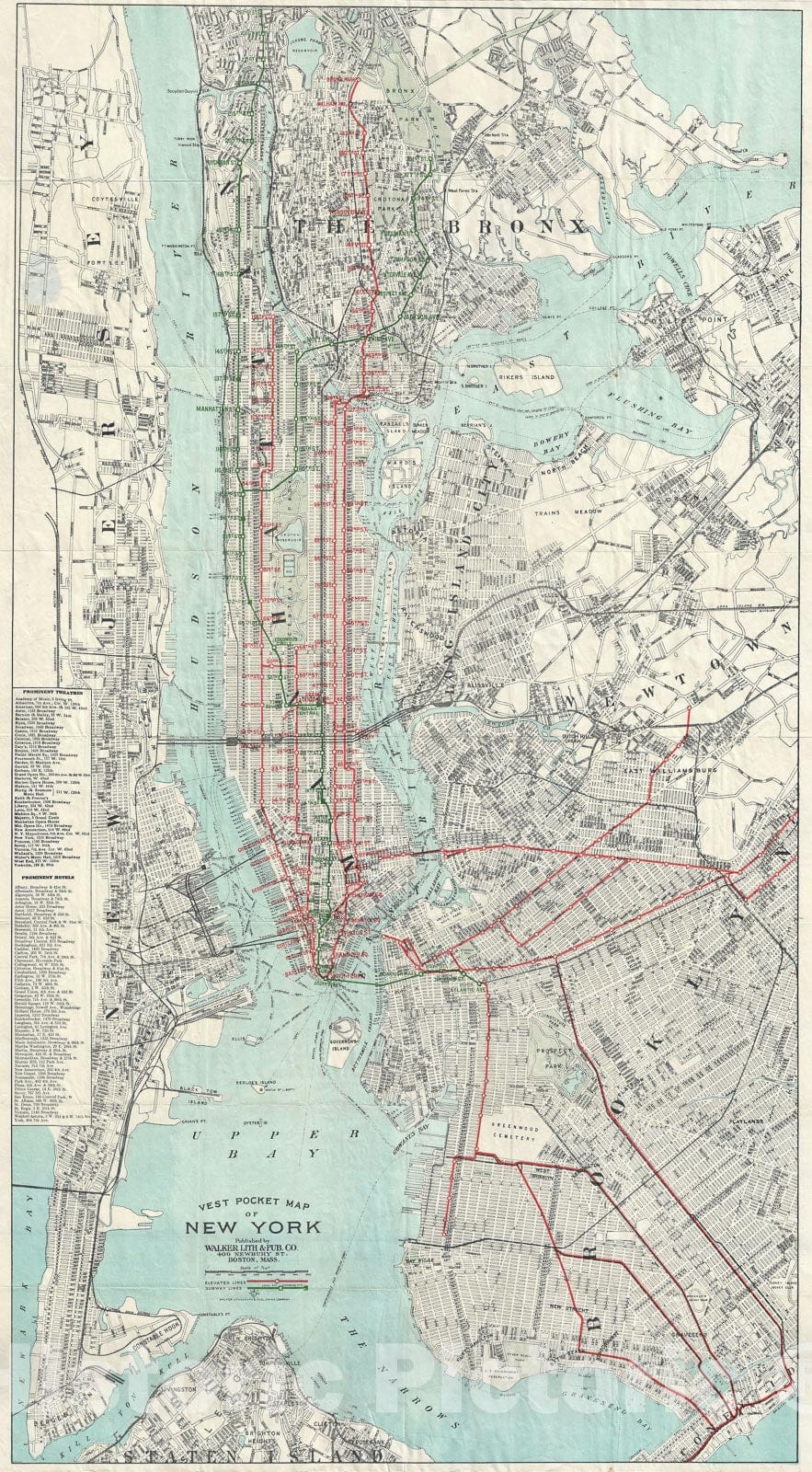 Historic Map : New York City, Walker, 1907, Vintage Wall Art