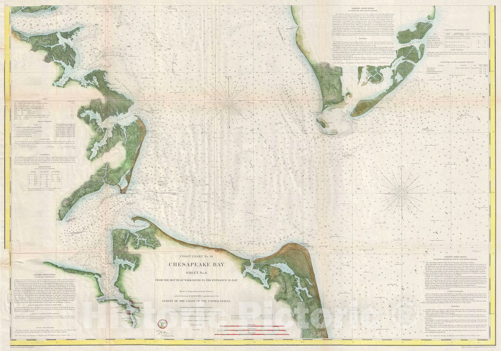 Historic Map : The Entrance of The Chesapeake Bay, U.S. Coast Survey, 1863, Vintage Wall Art