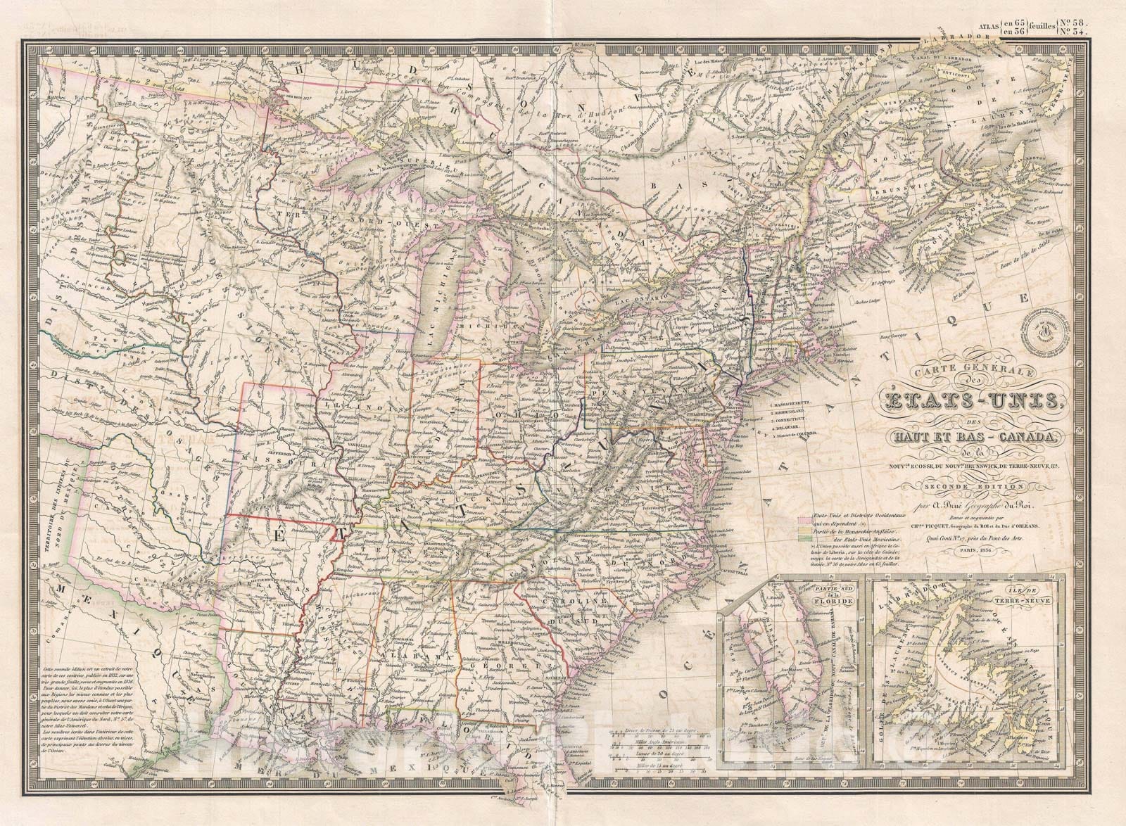 Historic Map : The United States, Brue and Picquet, 1836, Vintage Wall Art