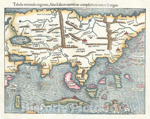 Historic Map : Asia, Munster, 1550, Vintage Wall Art