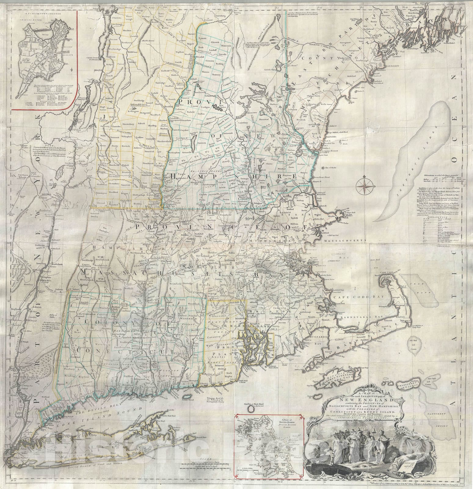 Historic Map : New England "Most Inhabited Part", Jefferys and Mead, 1774 v3, Vintage Wall Art