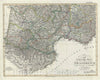 Historic Map : Southern France, Perthes, 1850, Vintage Wall Art