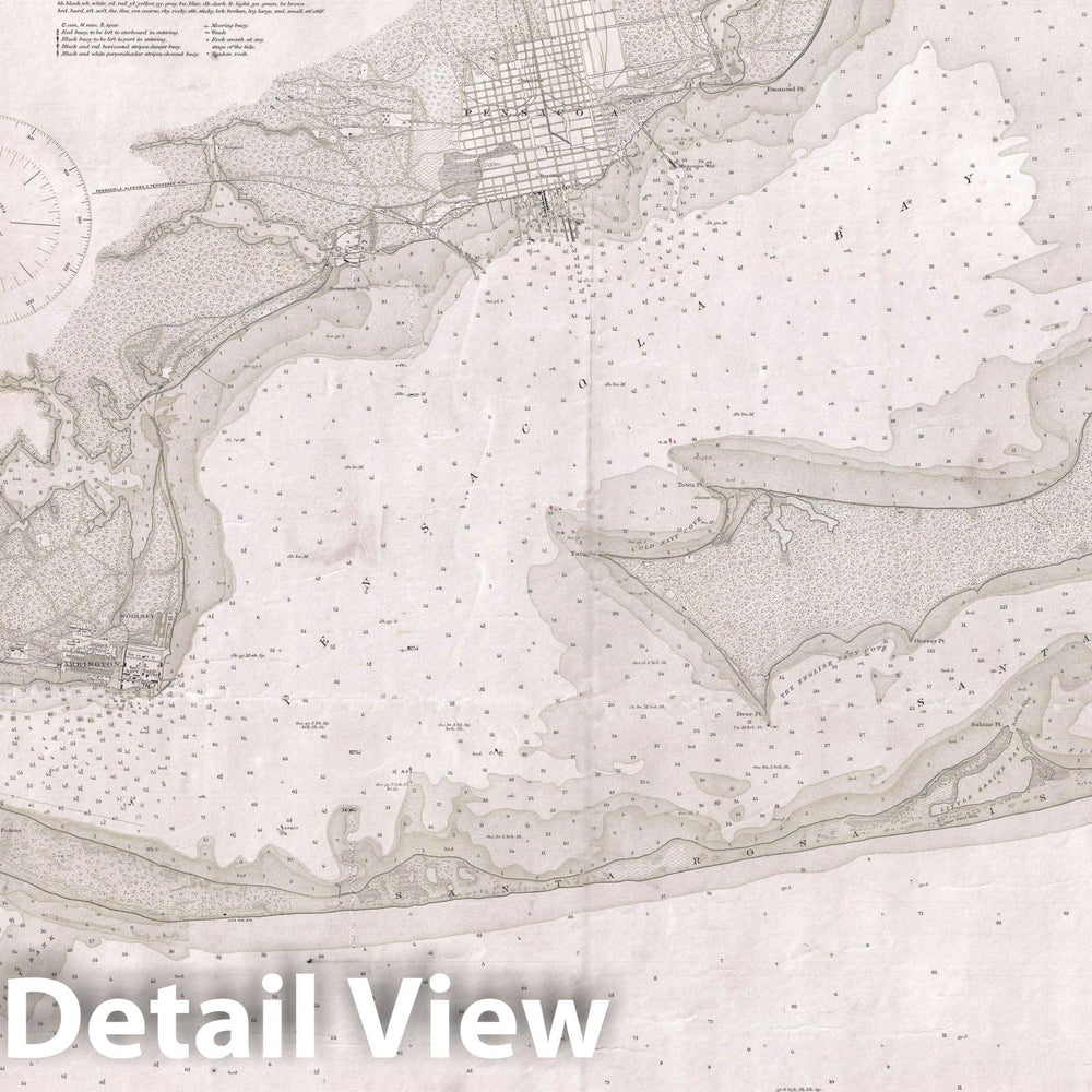 Historic Map : Nautical Chart Pensacola Bay, Florida, U.S. Coast Survey, 1913, Vintage Wall Art