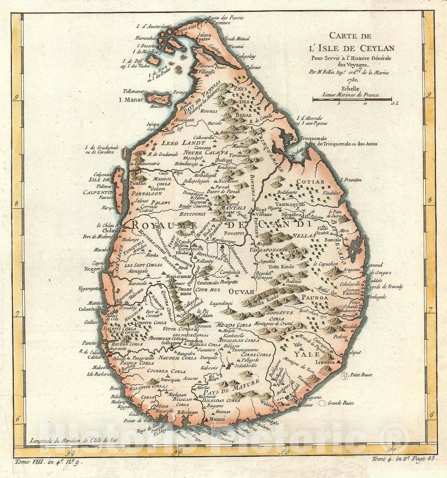 Historic Map : Ceylon or Sri Lanka, Bellin, 1750, Vintage Wall Art