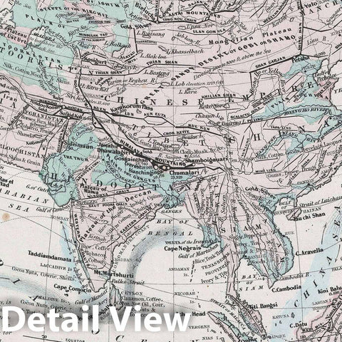 Historic Map : Asia "Physical", Colton, 1858, Vintage Wall Art