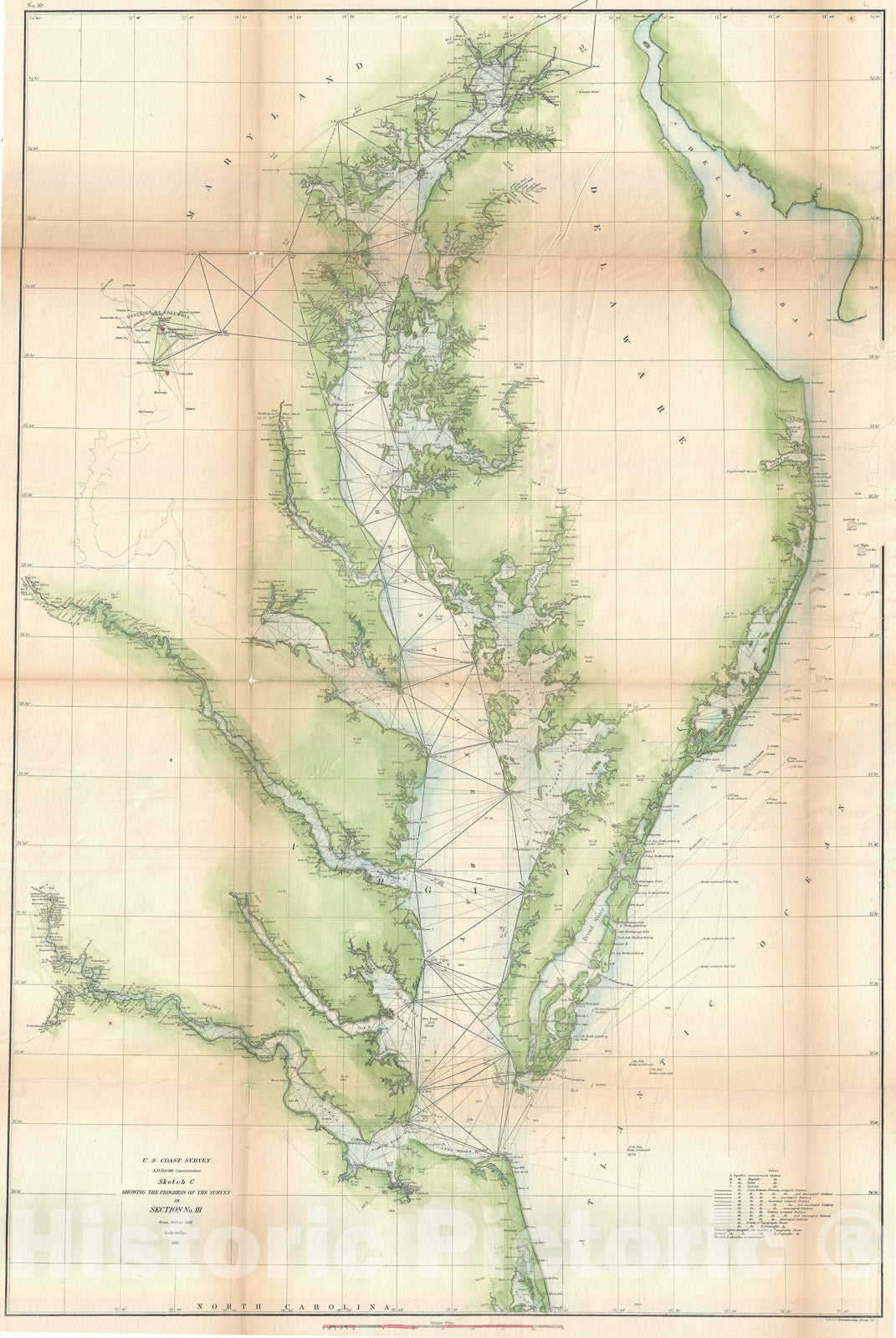 Historic Map : Nautical Chart The Chesapeake Bay and Delaware Bay, U.S. Coast Survey, 1861, Vintage Wall Art