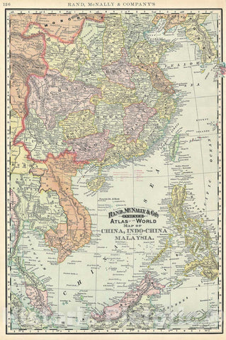 Historic Map : China, Southeast Asia, and The Philippines, Rand McNally, 1895, Vintage Wall Art