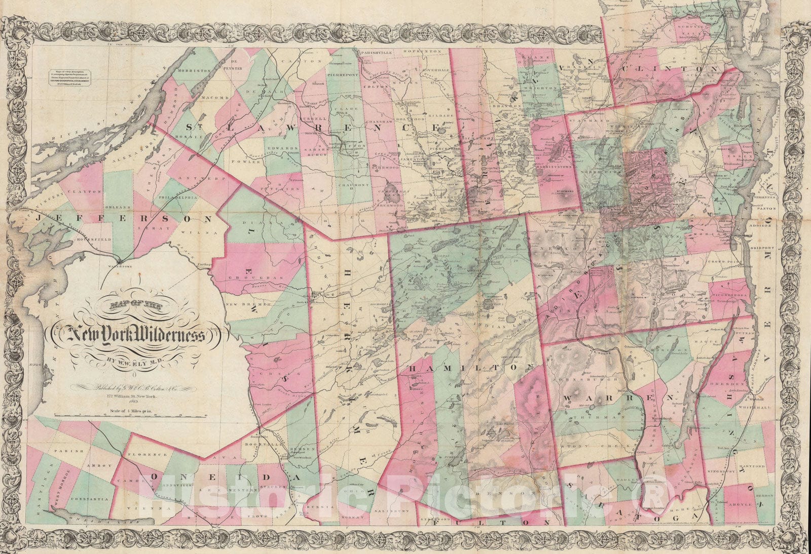 Historic Map : Ely Map of The Adirondacks "first accurate map of The Adirondacks", 1869, Vintage Wall Art