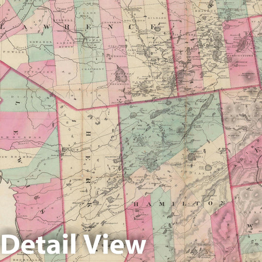 Historic Map : Ely Map of The Adirondacks "first accurate map of The Adirondacks", 1869, Vintage Wall Art