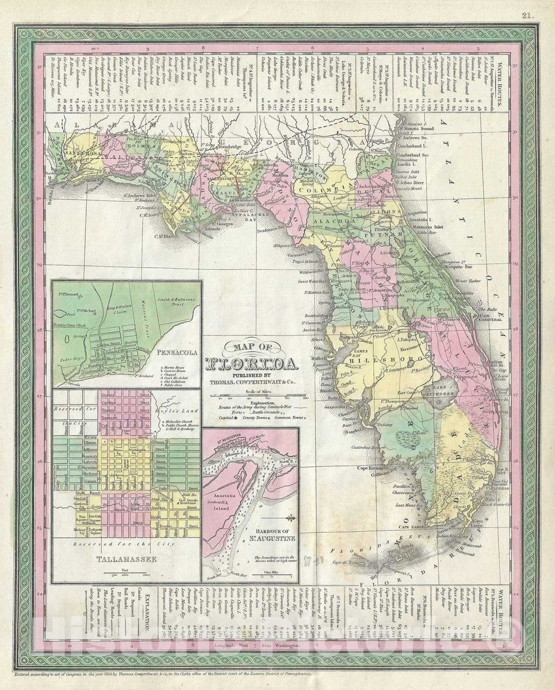 Historic Map : Florida, Mitchell, 1854, Vintage Wall Art
