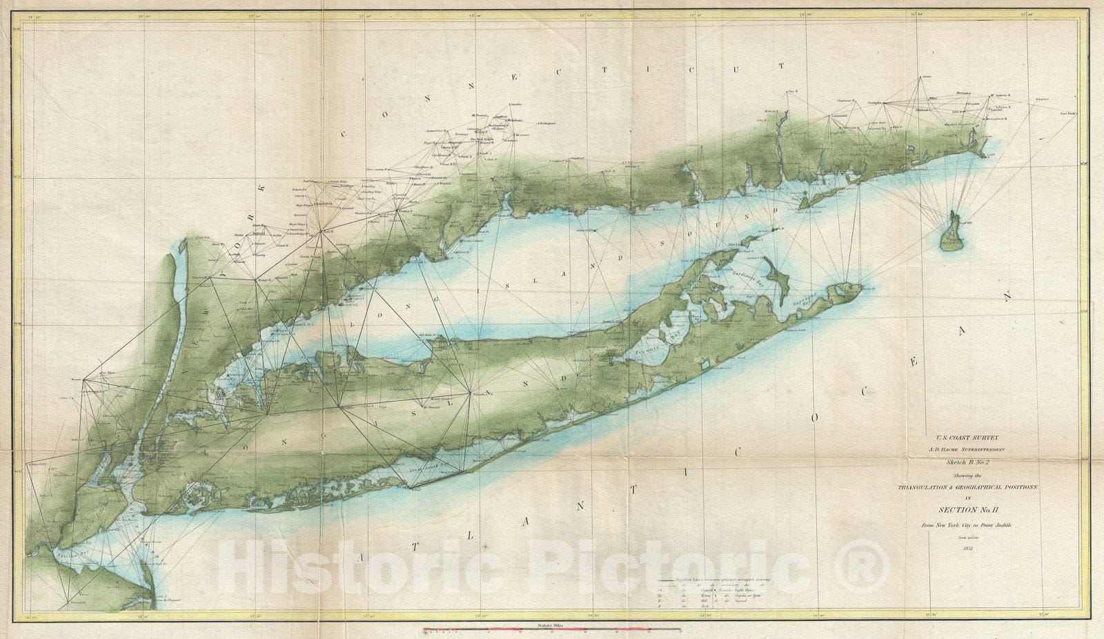 Historic Map : Nautical Chart Long Island, New York, U.S. Coast Survey, 1851, Vintage Wall Art