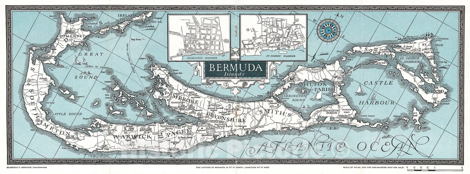 Historic Map : Hornung Pictorial Map of The Bermuda Islands, 1927, Vintage Wall Art