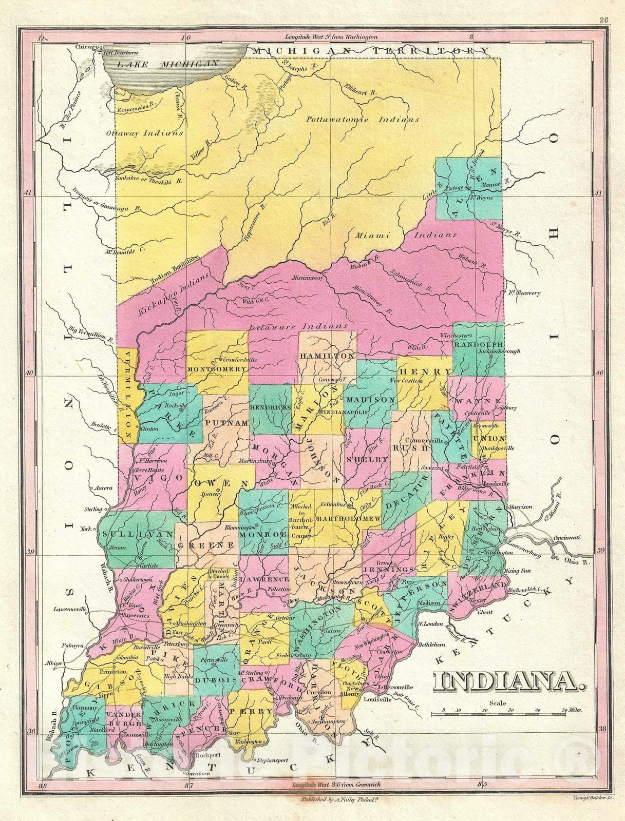 Historic Map : Indiana, Finley, 1828, Vintage Wall Art