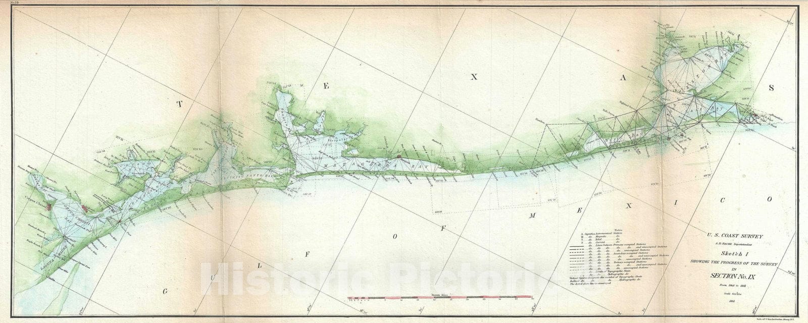 Historic Map : The Texas Coast from Corpus Christi to Galveston, U.S. Coast survey, 1860 v2, Vintage Wall Art