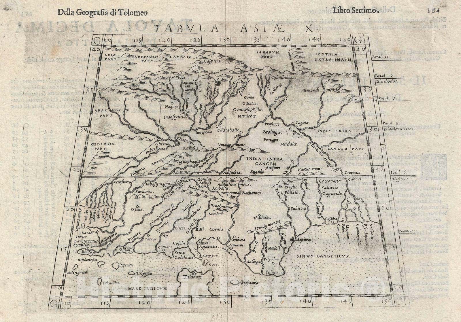 Historic Map : Northern India, Ruscelli and Ptolemy, 1588, Vintage Wall Art
