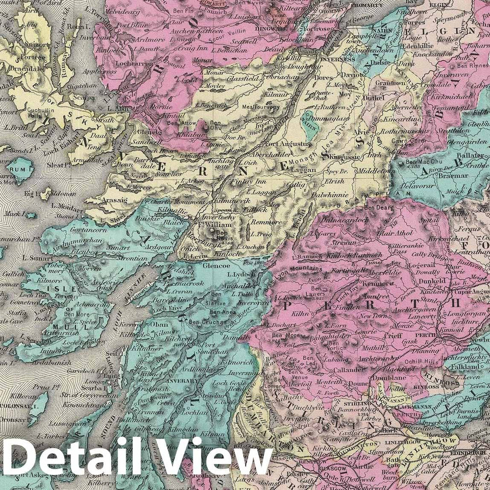 Historic Map : Scotland, Colton, 1856, Vintage Wall Art