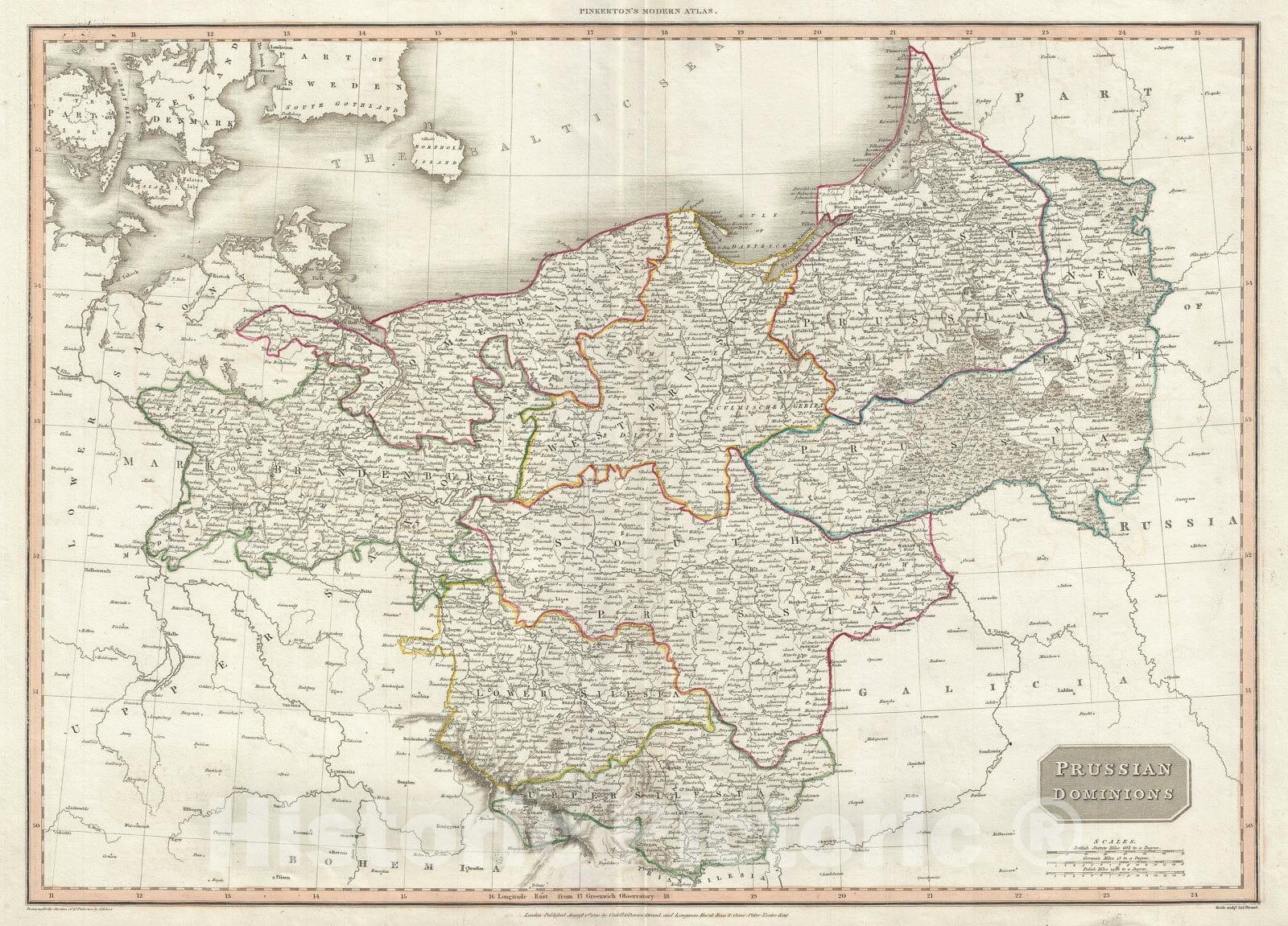 Historic Map : Prussia and its Dominions, Pinkerton, 1810, Vintage Wall Art