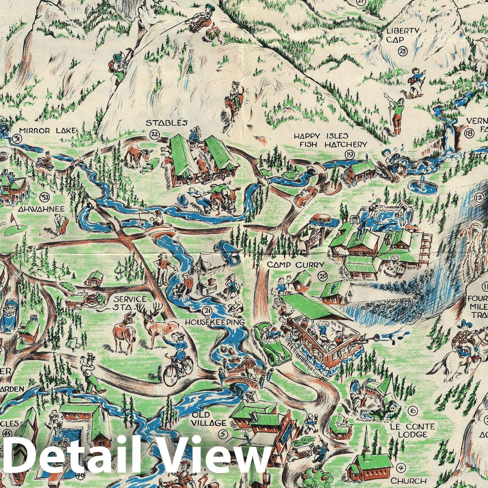 Historic Map : Barnes Pictorial Map of The Yosemite National Park, California, 1946, Vintage Wall Art