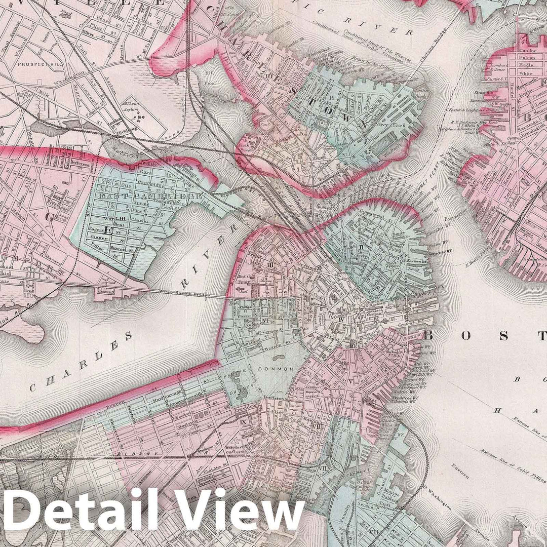 Historic Map : Boston, Walling and Gray, 1871, Vintage Wall Art