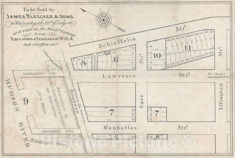 Historic Map : Map Advertising The Sale of Harlem Cove, Manhattanville, New York City, 1835, Vintage Wall Art