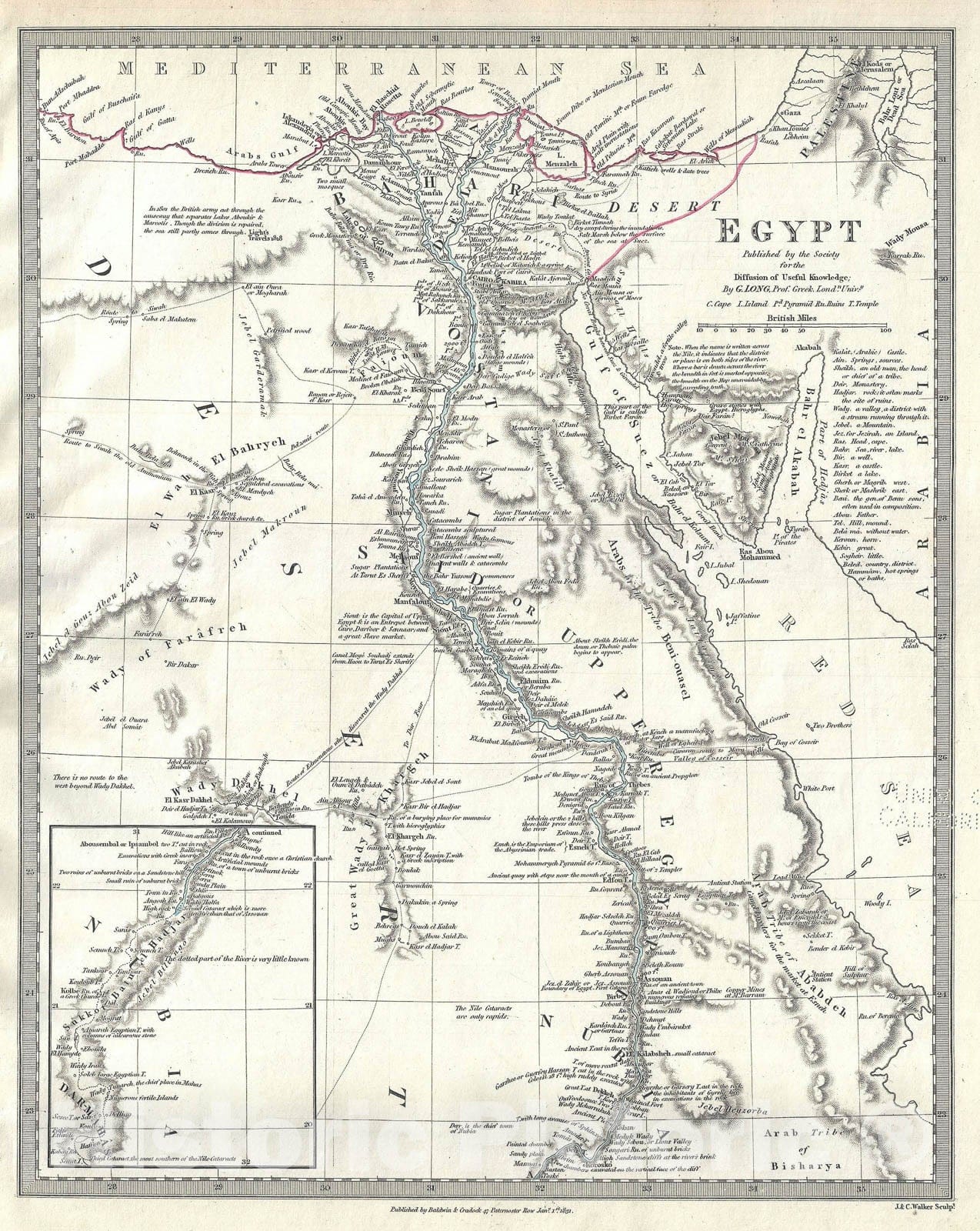 Historic Map : Egypt, S.D.U.K., 1831, Vintage Wall Art