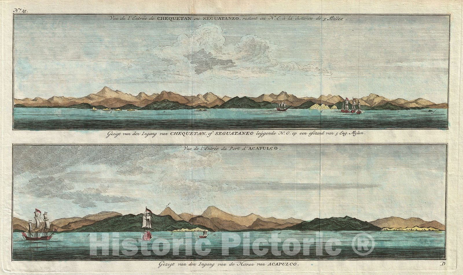 Historic Map : View of Acapulco and Zihuatanejo, Mexico, Anson , 1765, Vintage Wall Art
