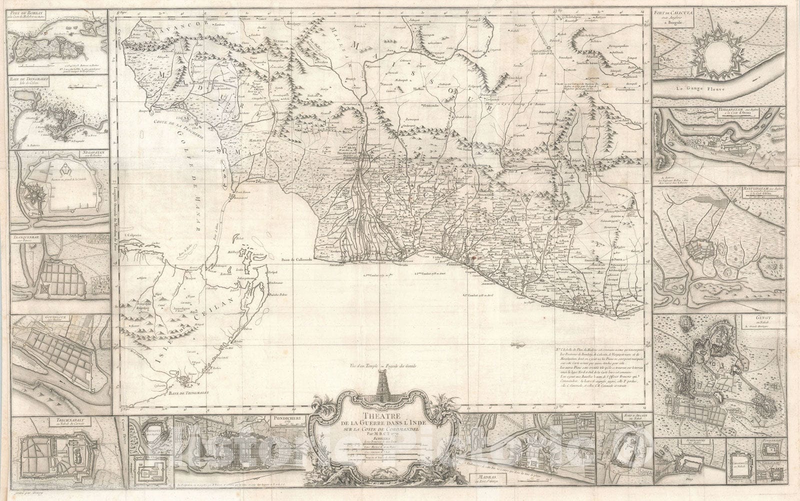 Historic Map : The South Indian Seat of War Between England and France, Croisey, 1770, Vintage Wall Art