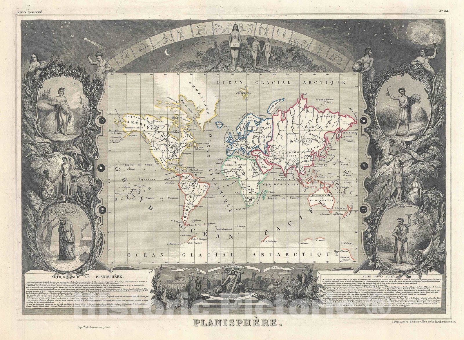 Historic Map : The World, Levasseur, 1852, Vintage Wall Art