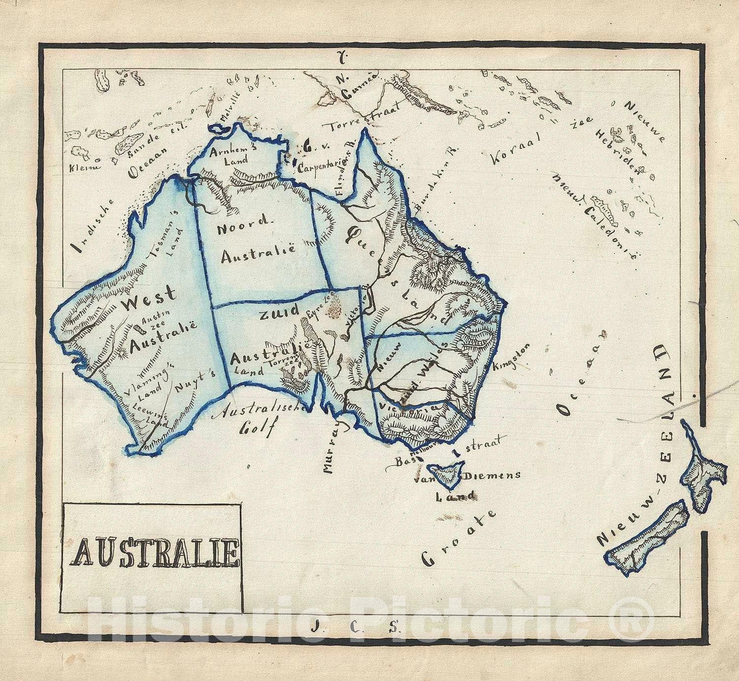Historic Map : Australia and New Zealand, Sikkel Manuscript, 1871, Vintage Wall Art
