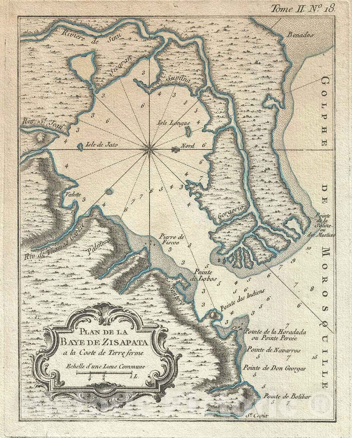 Historic Map : Cispata Bay, Colombia, Bellin, 1764, Vintage Wall Art