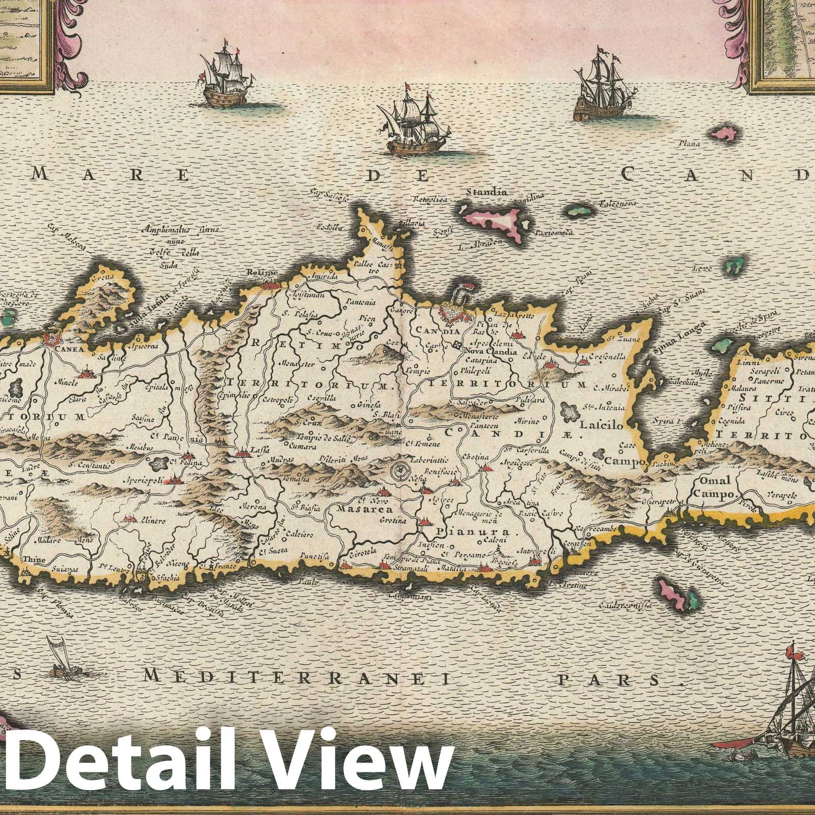 Historic Map : Crete or Candia, De Wit, 1680, Vintage Wall Art