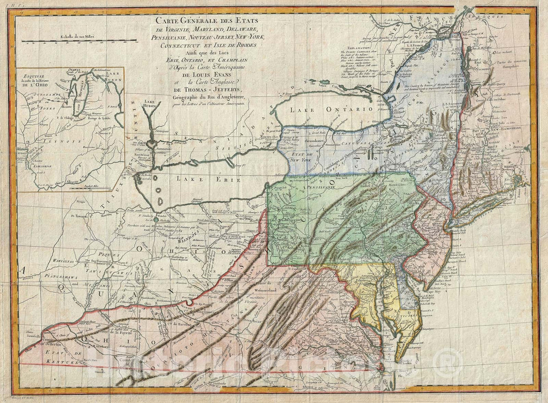 Historic Map : The Middle British Colonies: Ohio, Pennsylvania, Kentucky, Tardieu and Evans, 1786, Vintage Wall Art