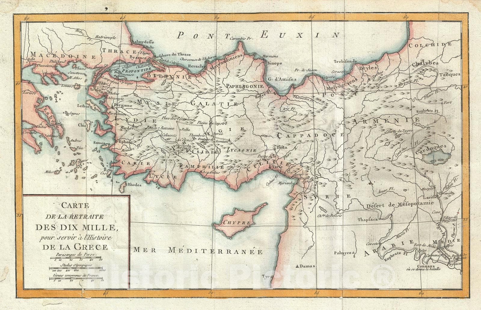 Historic Map : The Retreat of The Ten Thousand Greeks, Delisle de Sales, 1770, Vintage Wall Art