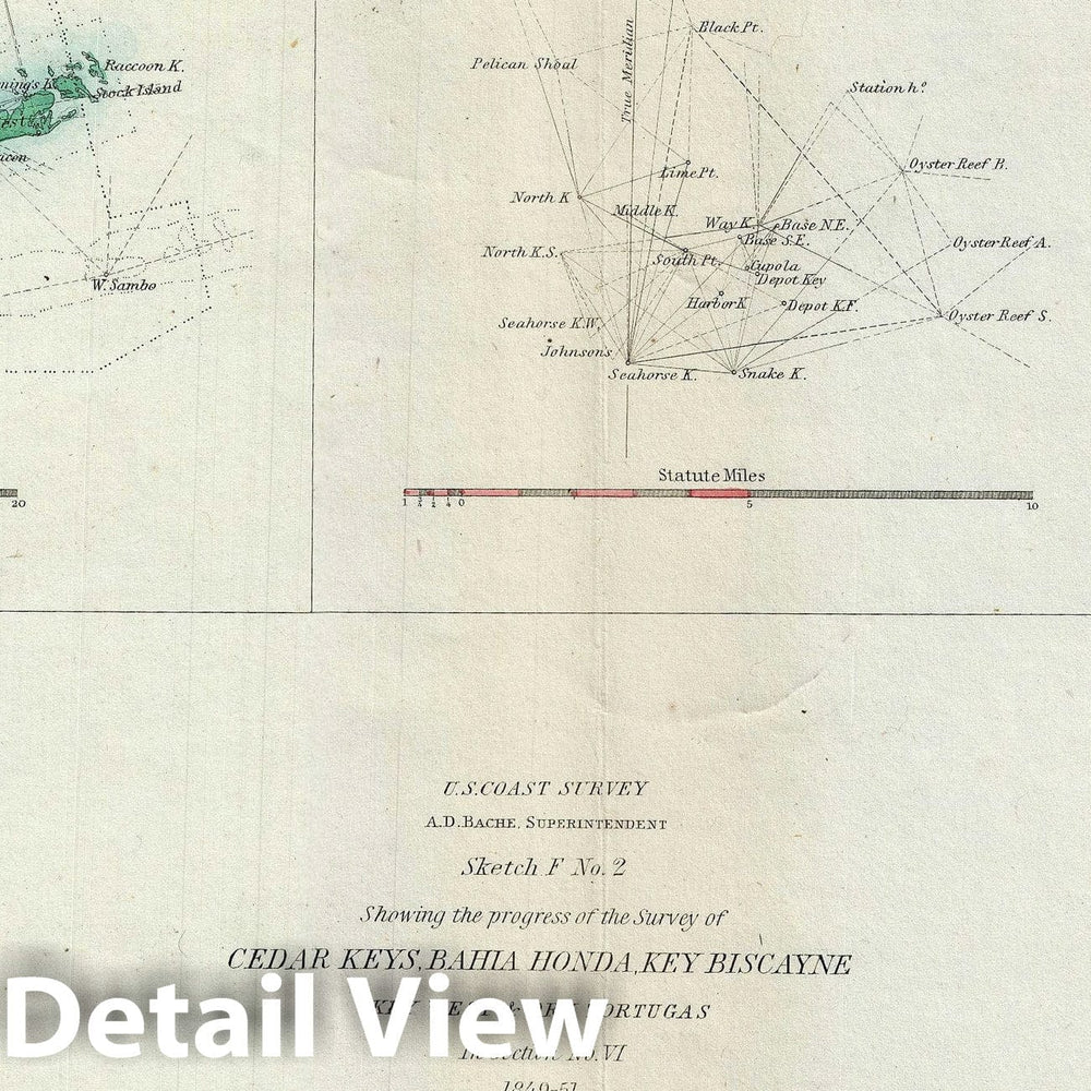 Historic Map : Key Biscayne, Key West, and The Cedar Keys, Florida, U. S. Coast Survey, 1851, Vintage Wall Art