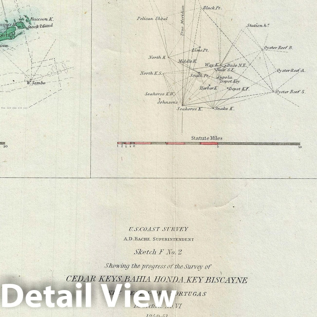 Historic Map : Key Biscayne, Key West, and The Cedar Keys, Florida, U. S. Coast Survey, 1851, Vintage Wall Art