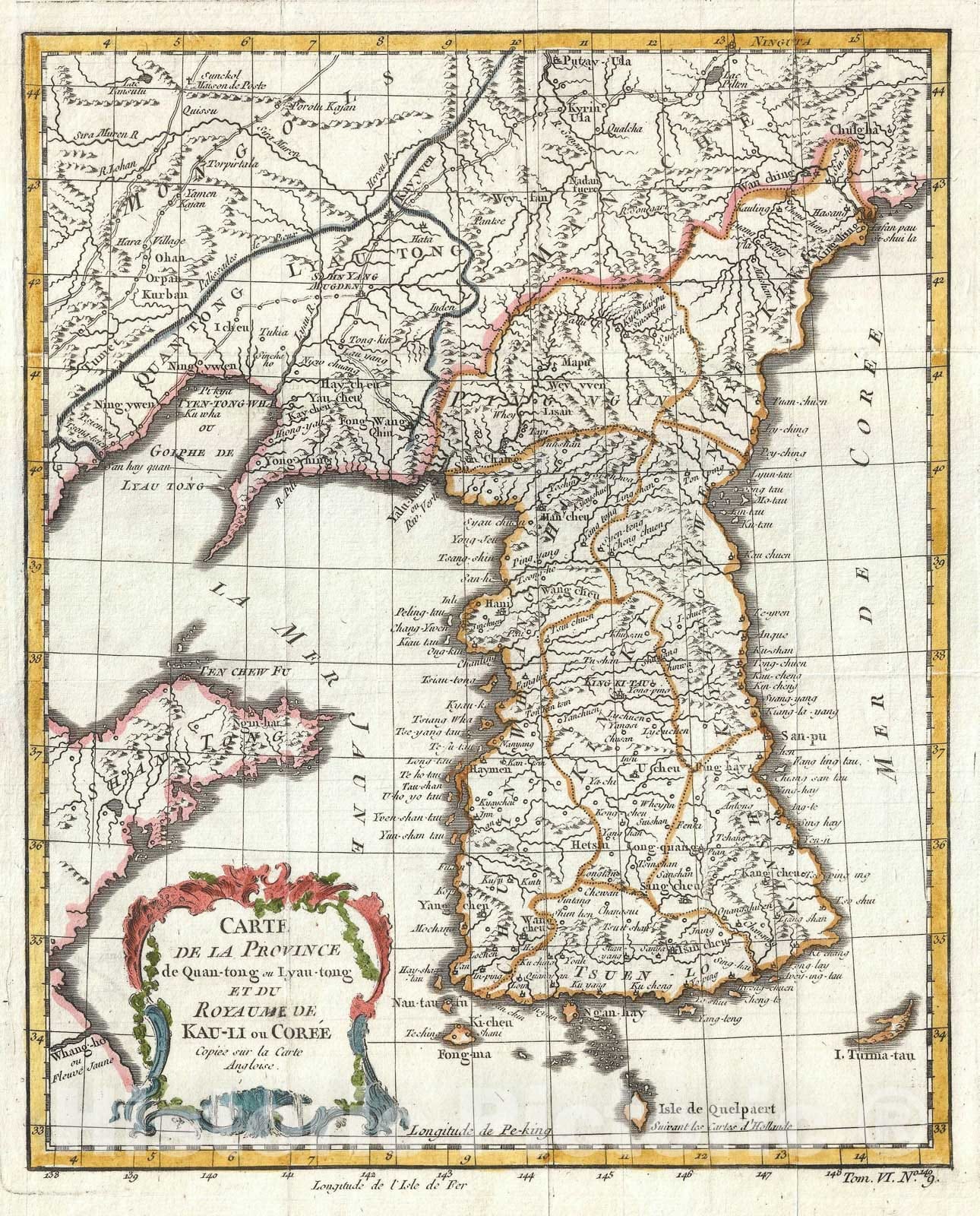 Historic Map : Korea "Showing Sea of Korea", Bellin, 1749, Vintage Wall Art