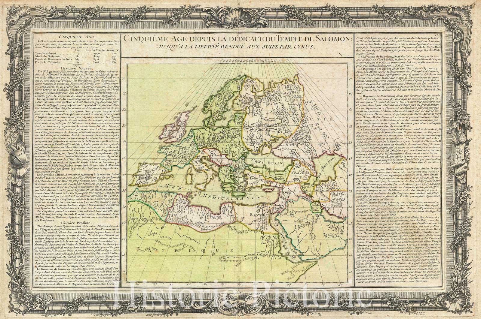 Historic Map : The World in The Fifth Age "Temple of Solomon to Babylonian Exile", Desnos, 1761, Vintage Wall Art