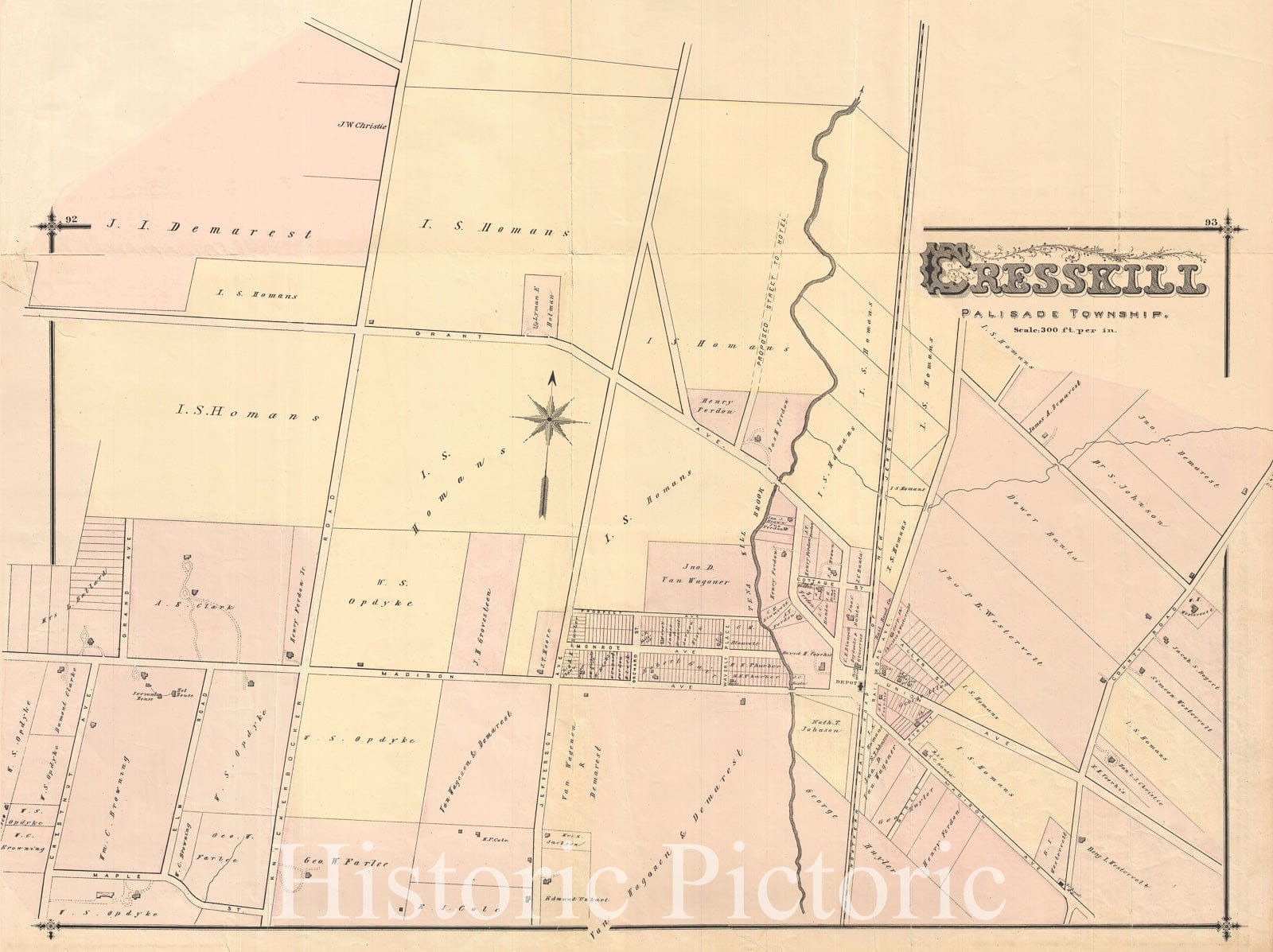 Historic Map : Cresskill, New Jersey, Walker, 1876, Vintage Wall Art