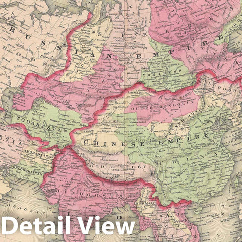 Historic Map : Asia, Johnson, 1867, Vintage Wall Art