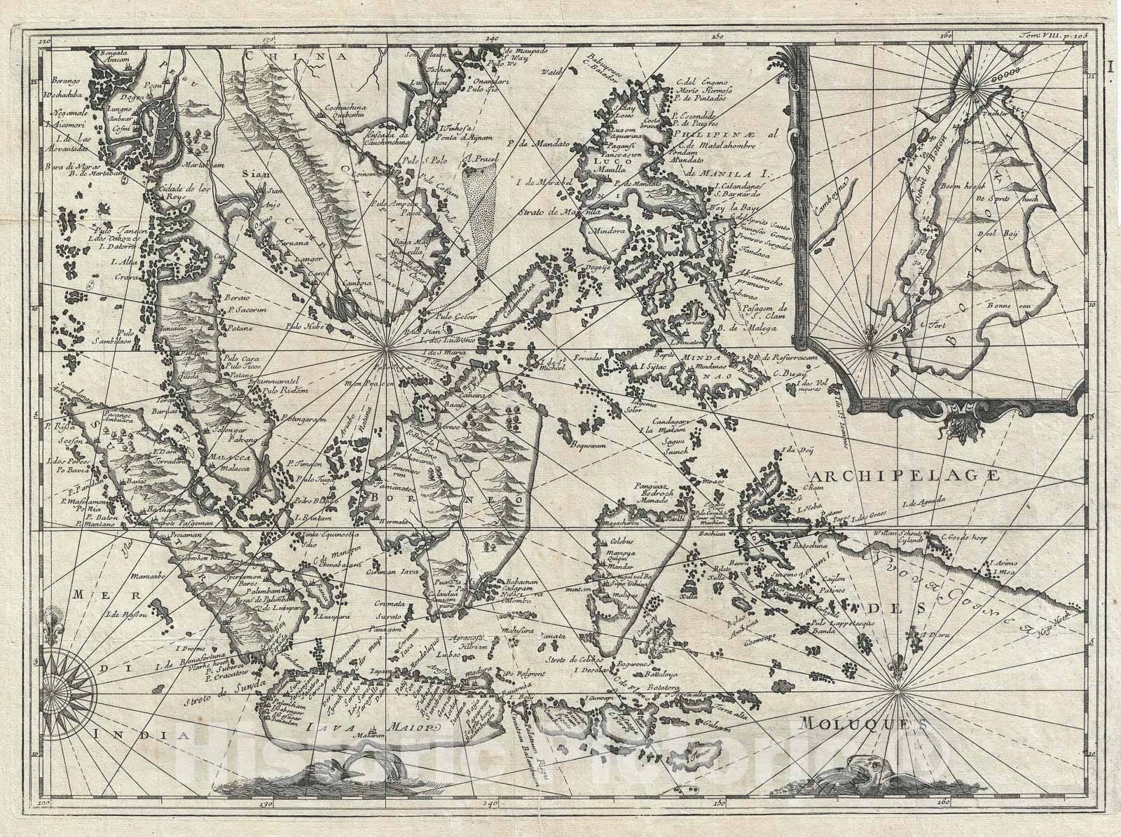 Historic Map : The East Indies: Malaya, Java, Borneo, Singapore, Renneville, 1705, Vintage Wall Art