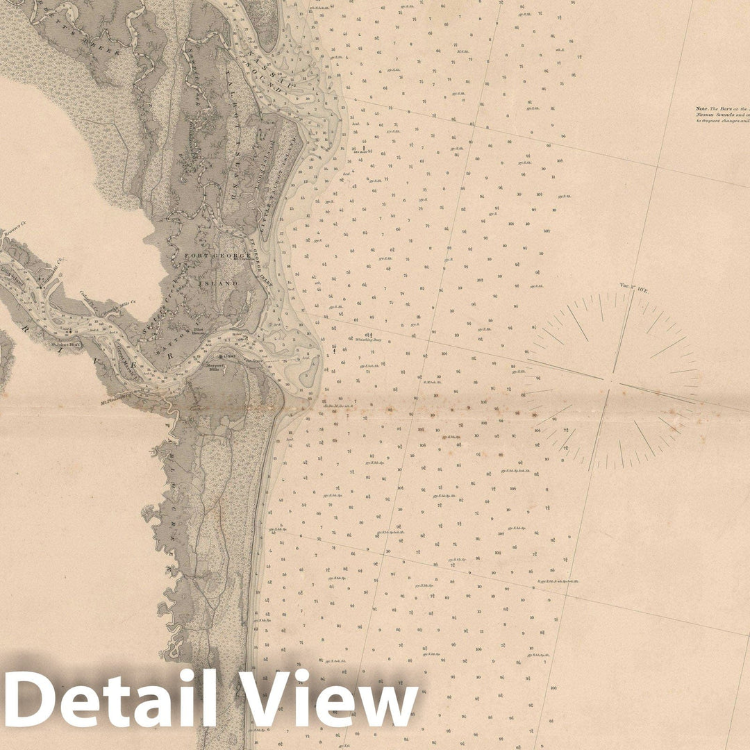 Historic Map : Nautical Chart Amelia Island and St. John's River, Florida, U.S.C.G.S., 1882, Vintage Wall Art