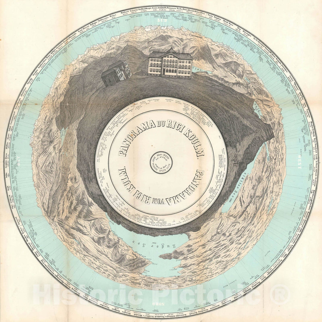 Historic Map : Switzerland from Rigi Kulm, Swiss Plateau, Zimmermann, 1860, Vintage Wall Art