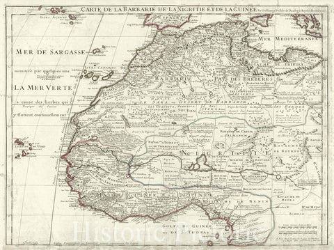 Historic Map : Western Africa w/ Canary Islands and St. Brendan Isle, Delisle, 1707, Vintage Wall Art
