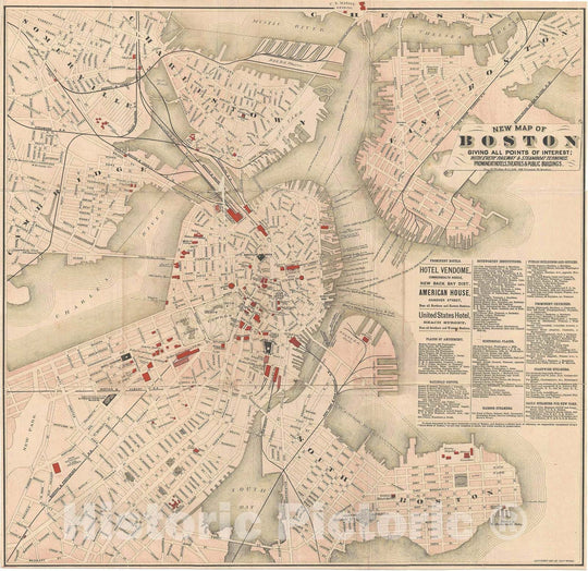 Historic Map : Plan of Boston, Massachusetts, Walker, 1883, Vintage Wall Art